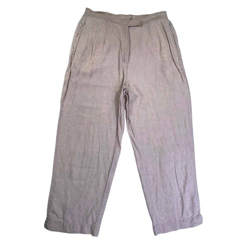 St Johns Bay Womens 100% Linen Pants Tan Beige Elastic Back Size 10